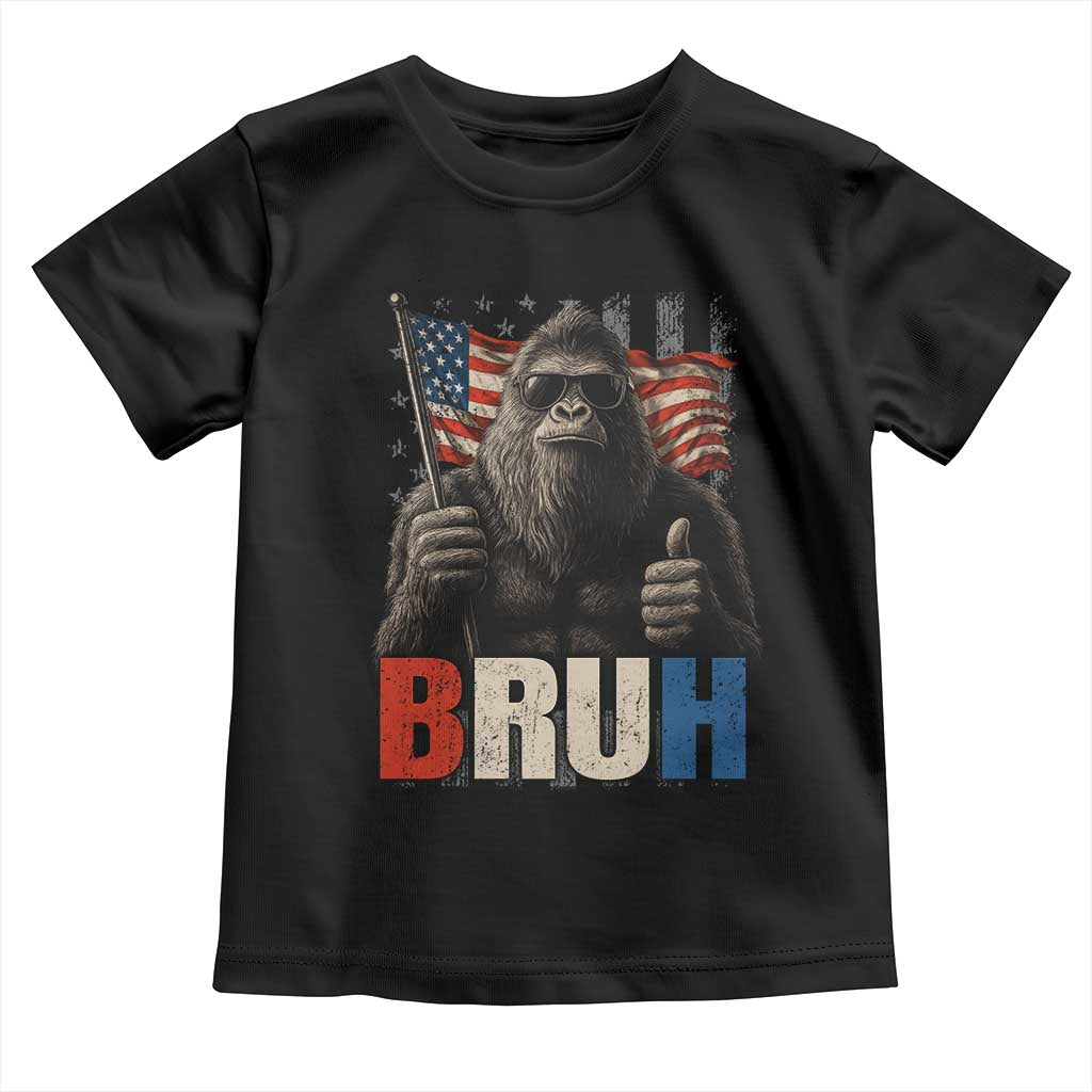 Funny 4th Of July Bigfoot Bruh Toddler T Shirt Patriotic Sasquatch American US Flag TS11 Black Print Your Wear