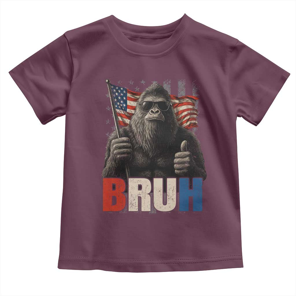 Funny 4th Of July Bigfoot Bruh Toddler T Shirt Patriotic Sasquatch American US Flag TS11 Maroon Print Your Wear