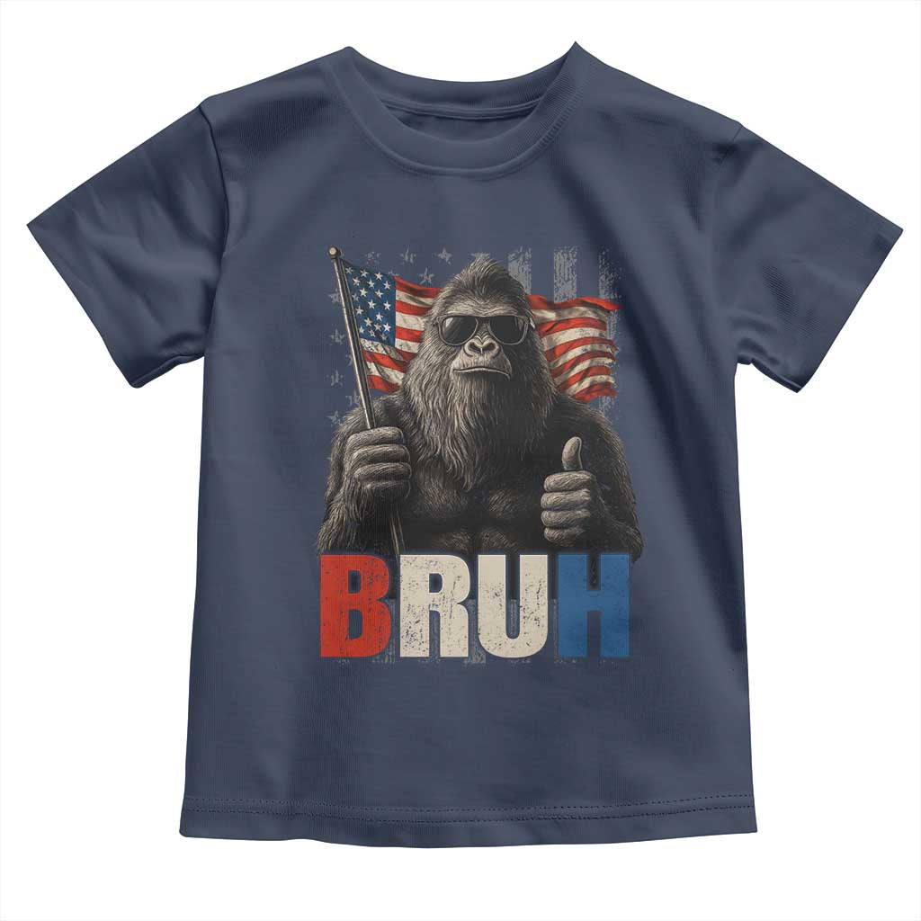 Funny 4th Of July Bigfoot Bruh Toddler T Shirt Patriotic Sasquatch American US Flag TS11 Navy Print Your Wear