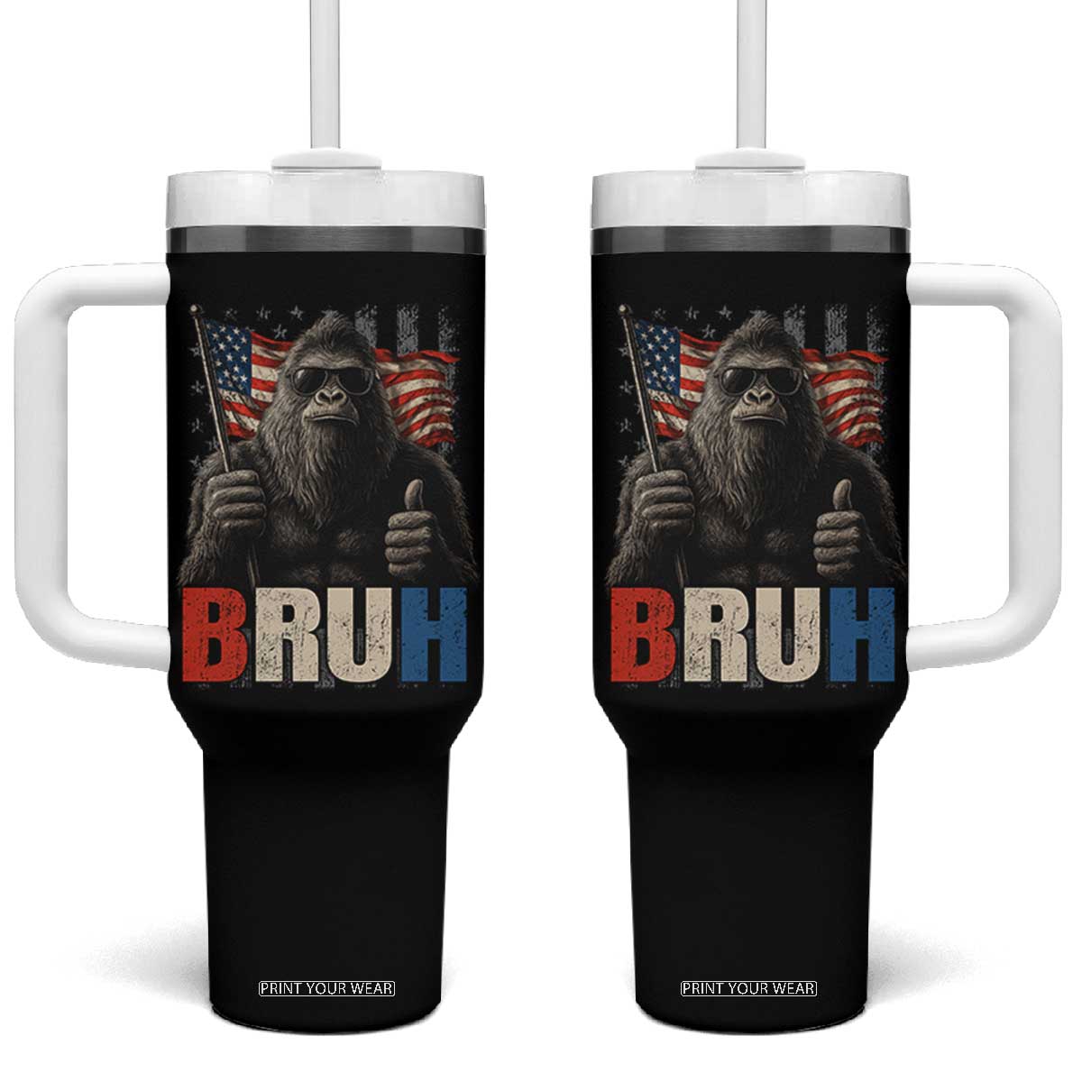 Funny 4th Of July Bigfoot Bruh Tumbler With Handle Patriotic Sasquatch American US Flag TS11 One Size: 40 oz Black Print Your Wear