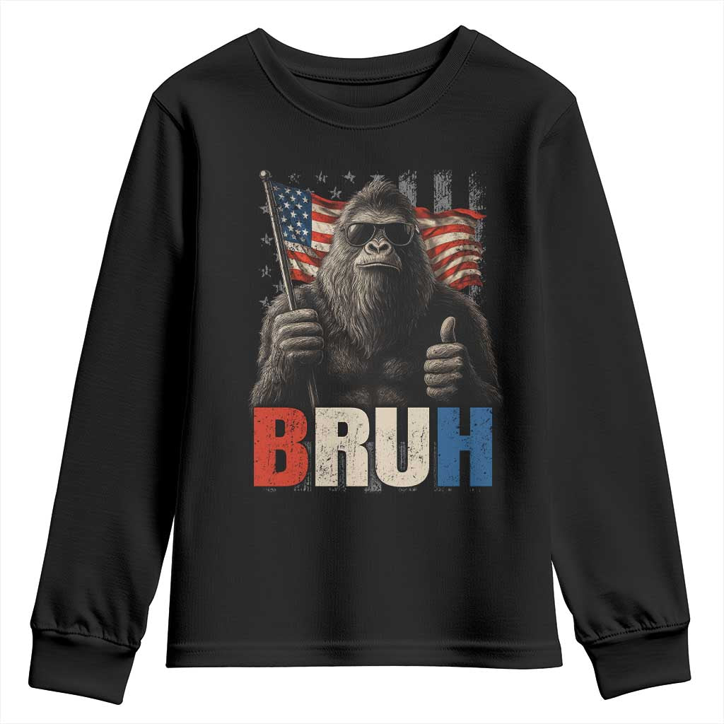 Funny 4th Of July Bigfoot Bruh Youth Sweatshirt Patriotic Sasquatch American US Flag TS11 Black Print Your Wear