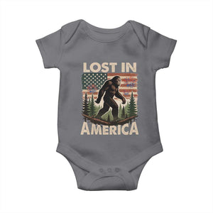 Funny 4th Of July Bigfoot Lost In America Baby Onesie Patriotic Sasquatch US Flag Fireworks TS11 Charcoal Print Your Wear