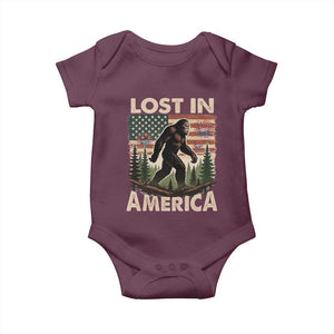 Funny 4th Of July Bigfoot Lost In America Baby Onesie Patriotic Sasquatch US Flag Fireworks TS11 Maroon Print Your Wear