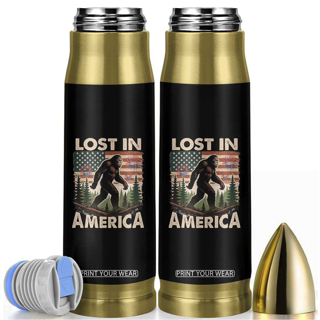 Funny 4th Of July Bigfoot Lost In America Bullet Tumbler Patriotic Sasquatch US Flag Fireworks TS11 Black Print Your Wear