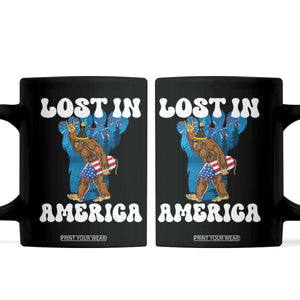 Funny 4th Of July Bigfoot Lost In America Coffee Mug Patriotic Sasquatch Rocket Footprint Fireworks TS11 Black Print Your Wear