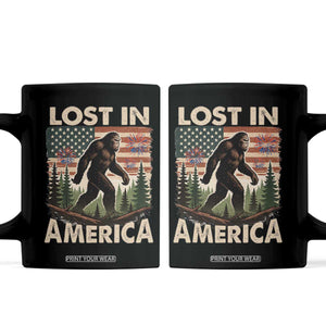 Funny 4th Of July Bigfoot Lost In America Coffee Mug Patriotic Sasquatch US Flag Fireworks TS11 Black Print Your Wear