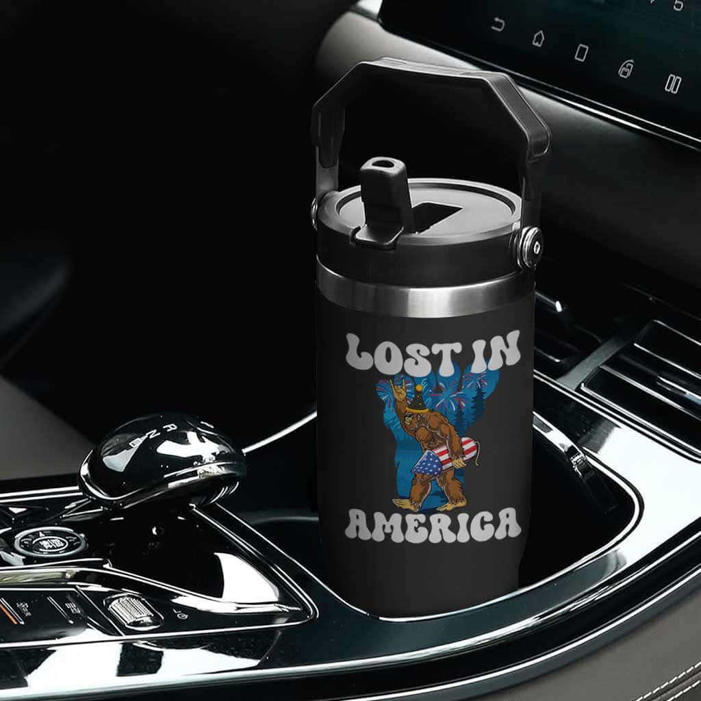 Funny 4th Of July Bigfoot Lost In America Flip Straw Tumbler Patriotic Sasquatch Rocket Footprint Fireworks TS11 Print Your Wear