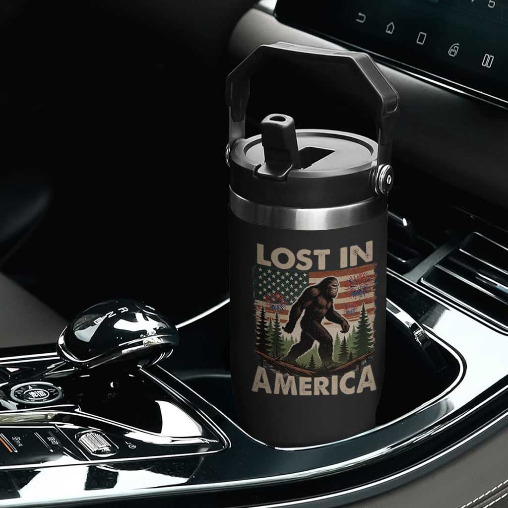 Funny 4th Of July Bigfoot Lost In America Flip Straw Tumbler Patriotic Sasquatch US Flag Fireworks TS11 Print Your Wear