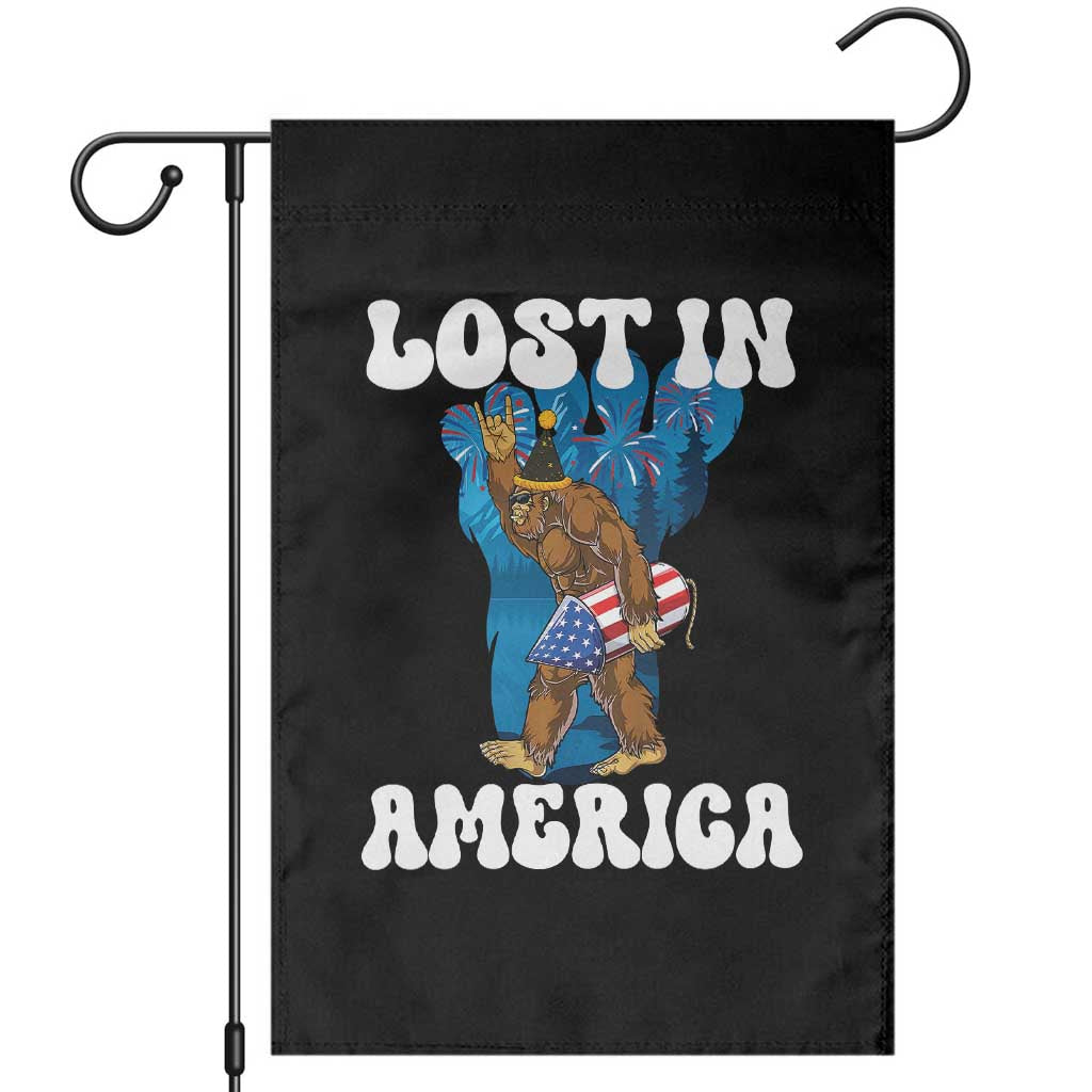Funny 4th Of July Bigfoot Lost In America Garden Flag Patriotic Sasquatch Rocket Footprint Fireworks TS11 Black Print Your Wear