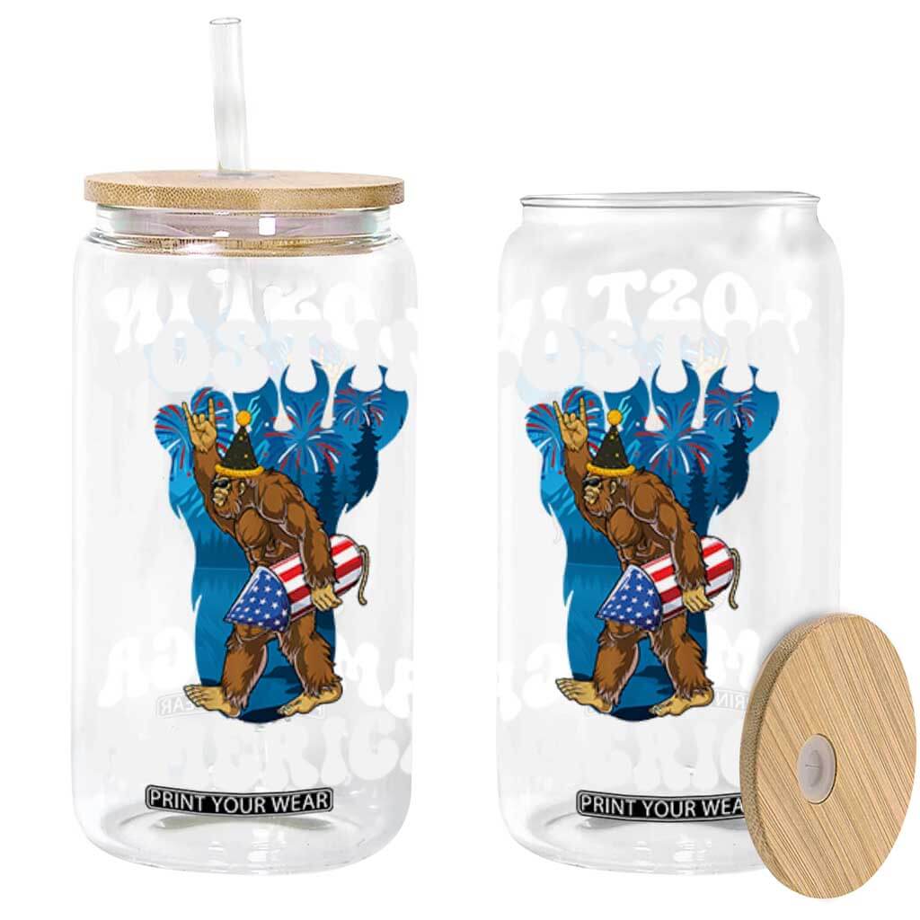 Funny 4th Of July Bigfoot Lost In America Glass Can Patriotic Sasquatch Rocket Footprint Fireworks TS11 Black Print Your Wear