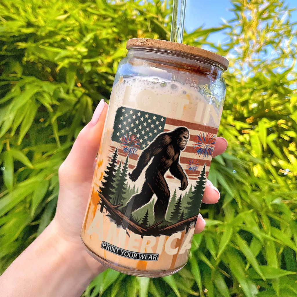 Funny 4th Of July Bigfoot Lost In America Glass Can Patriotic Sasquatch US Flag Fireworks TS11 Print Your Wear