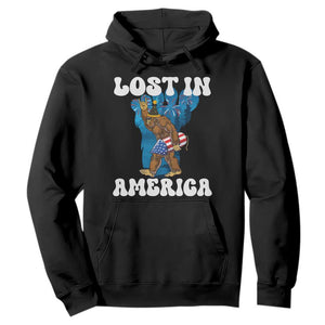 Funny 4th Of July Bigfoot Lost In America Hoodie Patriotic Sasquatch Rocket Footprint Fireworks TS11 Black Print Your Wear