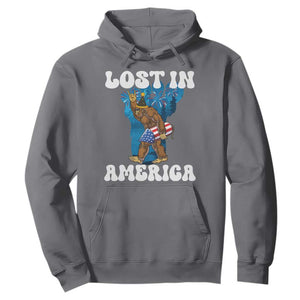 Funny 4th Of July Bigfoot Lost In America Hoodie Patriotic Sasquatch Rocket Footprint Fireworks TS11 Charcoal Print Your Wear