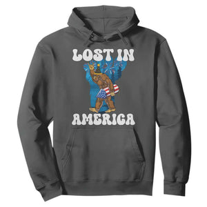 Funny 4th Of July Bigfoot Lost In America Hoodie Patriotic Sasquatch Rocket Footprint Fireworks TS11 Dark Heather Print Your Wear