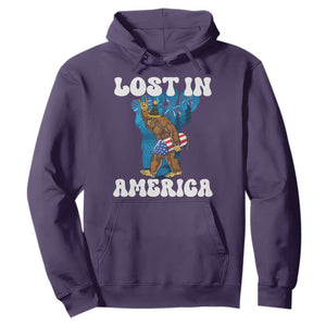 Funny 4th Of July Bigfoot Lost In America Hoodie Patriotic Sasquatch Rocket Footprint Fireworks TS11 Purple Print Your Wear