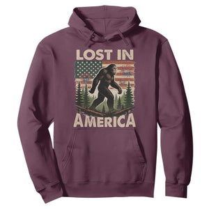 Funny 4th Of July Bigfoot Lost In America Hoodie Patriotic Sasquatch US Flag Fireworks TS11 Maroon Print Your Wear