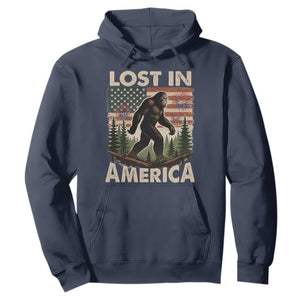 Funny 4th Of July Bigfoot Lost In America Hoodie Patriotic Sasquatch US Flag Fireworks TS11 Navy Print Your Wear