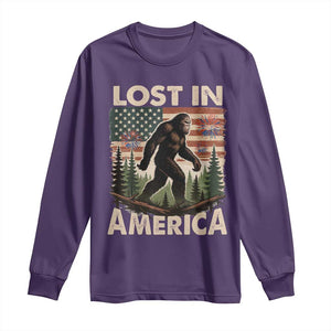 Funny 4th Of July Bigfoot Lost In America Long Sleeve Shirt Patriotic Sasquatch US Flag Fireworks TS11 Purple Print Your Wear
