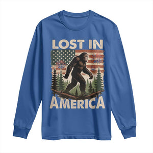 Funny 4th Of July Bigfoot Lost In America Long Sleeve Shirt Patriotic Sasquatch US Flag Fireworks TS11 Royal Blue Print Your Wear