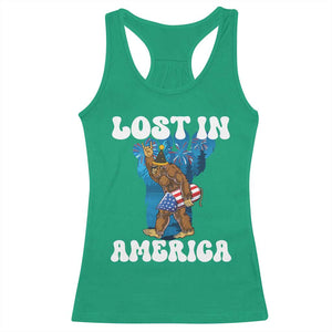 Funny 4th Of July Bigfoot Lost In America Racerback Tank Top Patriotic Sasquatch Rocket Footprint Fireworks TS11 Irish Green Print Your Wear