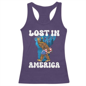 Funny 4th Of July Bigfoot Lost In America Racerback Tank Top Patriotic Sasquatch Rocket Footprint Fireworks TS11 Purple Print Your Wear