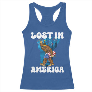 Funny 4th Of July Bigfoot Lost In America Racerback Tank Top Patriotic Sasquatch Rocket Footprint Fireworks TS11 Royal Blue Print Your Wear