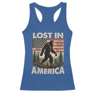 Funny 4th Of July Bigfoot Lost In America Racerback Tank Top Patriotic Sasquatch US Flag Fireworks TS11 Royal Blue Print Your Wear