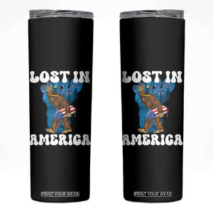 Funny 4th Of July Bigfoot Lost In America Skinny Tumbler Patriotic Sasquatch Rocket Footprint Fireworks TS11 Black Print Your Wear