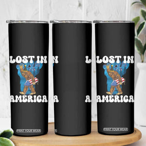 Funny 4th Of July Bigfoot Lost In America Skinny Tumbler Patriotic Sasquatch Rocket Footprint Fireworks TS11 Print Your Wear