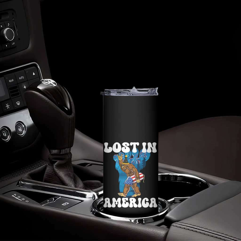 Funny 4th Of July Bigfoot Lost In America Skinny Tumbler Patriotic Sasquatch Rocket Footprint Fireworks TS11 Print Your Wear