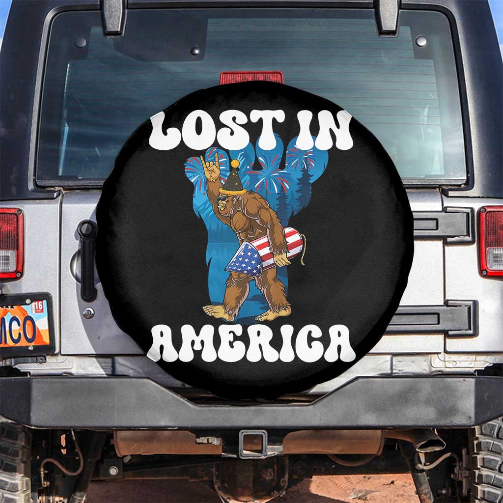 Funny 4th Of July Bigfoot Lost In America Spare Tire Cover Patriotic Sasquatch Rocket Footprint Fireworks TS11 No hole Black Print Your Wear