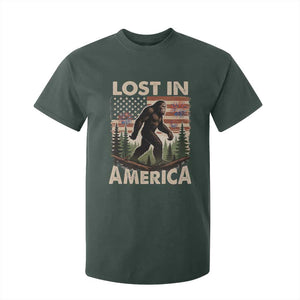 Funny 4th Of July Bigfoot Lost In America T Shirt For Kid Patriotic Sasquatch US Flag Fireworks TS11 Dark Forest Green Print Your Wear