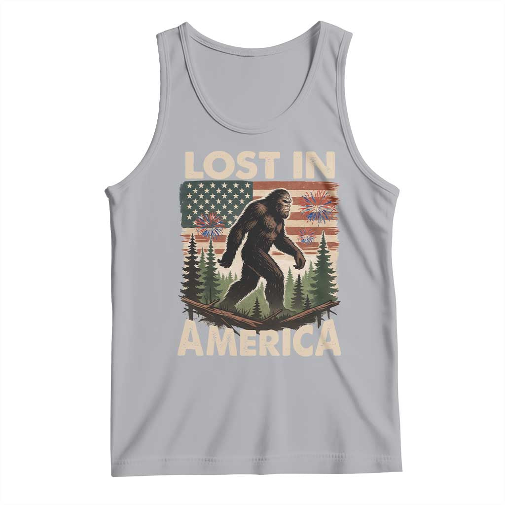Funny 4th Of July Bigfoot Lost In America Tank Top Patriotic Sasquatch US Flag Fireworks TS11 Athletic Heather Print Your Wear
