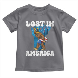 Funny 4th Of July Bigfoot Lost In America Toddler T Shirt Patriotic Sasquatch Rocket Footprint Fireworks TS11 Charcoal Print Your Wear