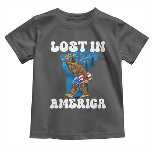 Funny 4th Of July Bigfoot Lost In America Toddler T Shirt Patriotic Sasquatch Rocket Footprint Fireworks TS11 Dark Heather Print Your Wear
