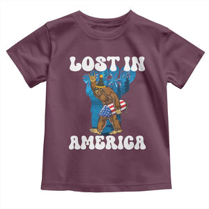 Funny 4th Of July Bigfoot Lost In America Toddler T Shirt Patriotic Sasquatch Rocket Footprint Fireworks TS11 Maroon Print Your Wear