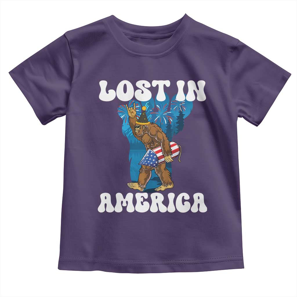 Funny 4th Of July Bigfoot Lost In America Toddler T Shirt Patriotic Sasquatch Rocket Footprint Fireworks TS11 Purple Print Your Wear
