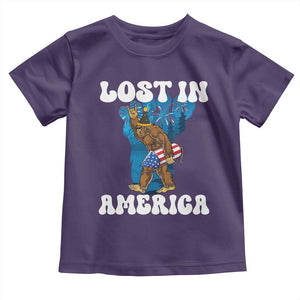 Funny 4th Of July Bigfoot Lost In America Toddler T Shirt Patriotic Sasquatch Rocket Footprint Fireworks TS11 Purple Print Your Wear