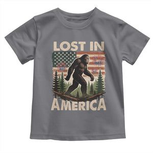 Funny 4th Of July Bigfoot Lost In America Toddler T Shirt Patriotic Sasquatch US Flag Fireworks TS11 Charcoal Print Your Wear