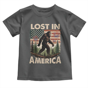 Funny 4th Of July Bigfoot Lost In America Toddler T Shirt Patriotic Sasquatch US Flag Fireworks TS11 Dark Heather Print Your Wear