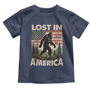 Funny 4th Of July Bigfoot Lost In America Toddler T Shirt Patriotic Sasquatch US Flag Fireworks TS11 Navy Print Your Wear