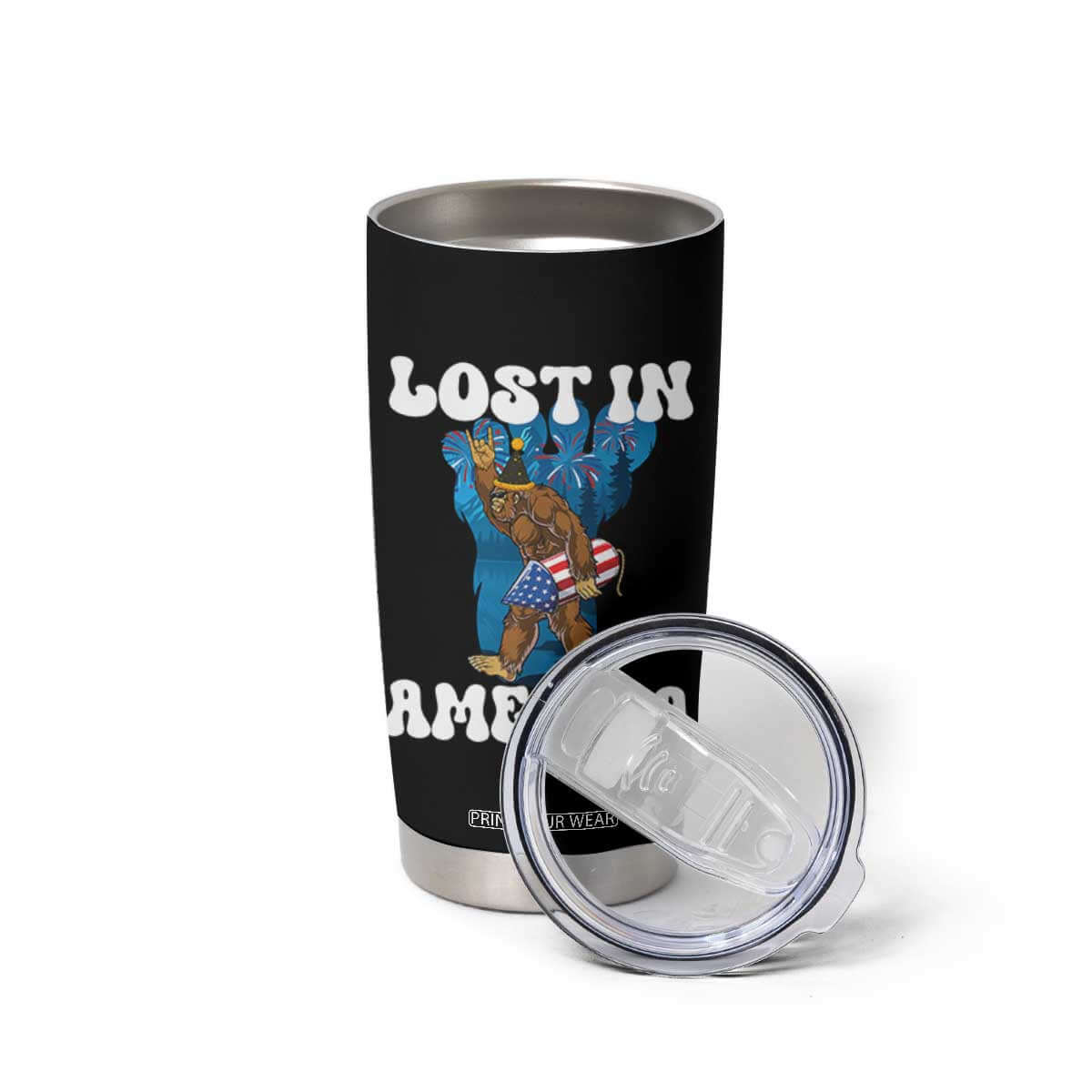 Funny 4th Of July Bigfoot Lost In America Tumbler Cup Patriotic Sasquatch Rocket Footprint Fireworks TS11 Print Your Wear