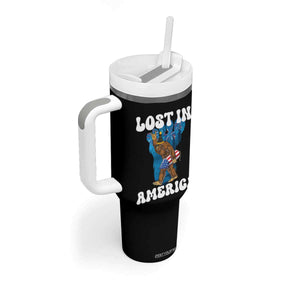 Funny 4th Of July Bigfoot Lost In America Tumbler With Handle Patriotic Sasquatch Rocket Footprint Fireworks TS11 Print Your Wear
