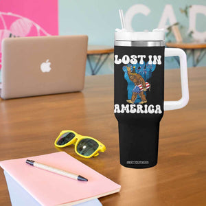 Funny 4th Of July Bigfoot Lost In America Tumbler With Handle Patriotic Sasquatch Rocket Footprint Fireworks TS11 Print Your Wear