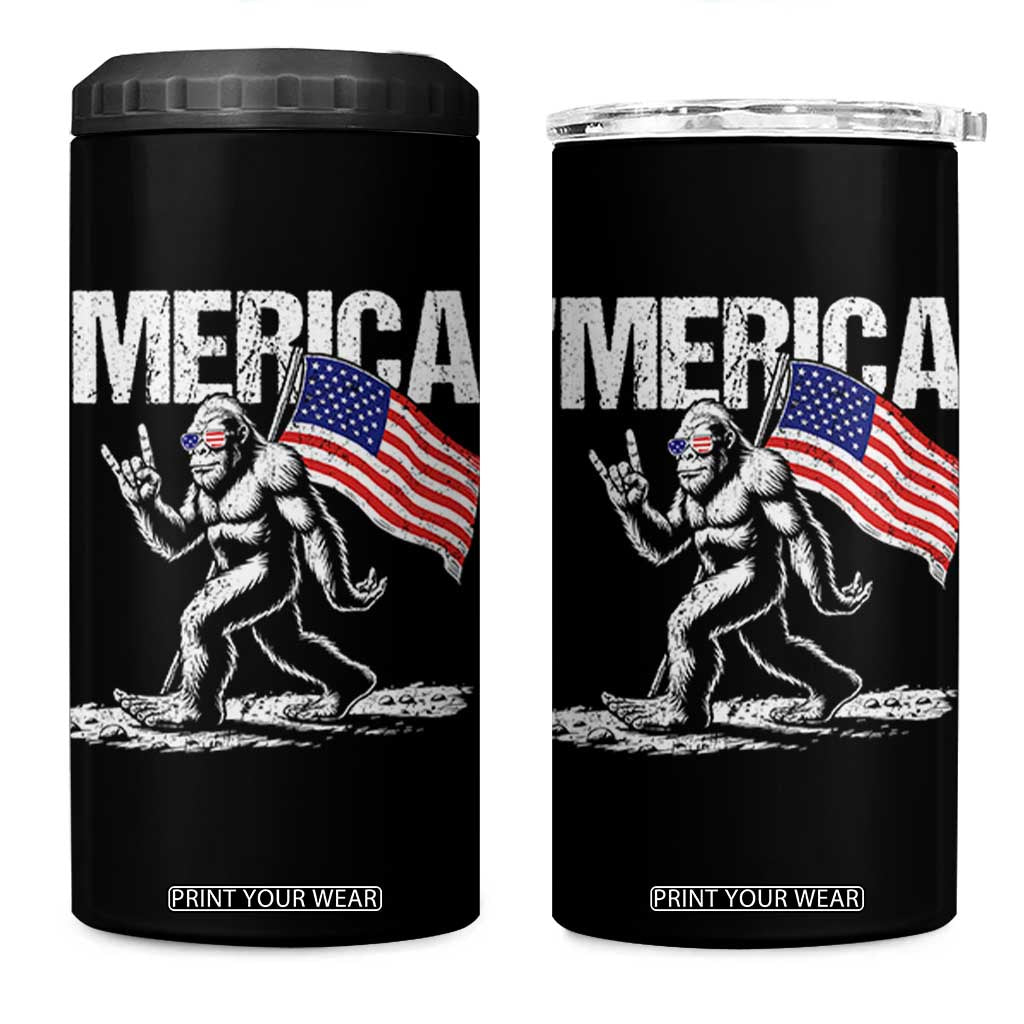 Funny 4th Of July Bigfoot Merica 4 in 1 Can Cooler Tumbler Patriotic Sasquatch American US Flag TS11 One Size: 16 oz Black Print Your Wear
