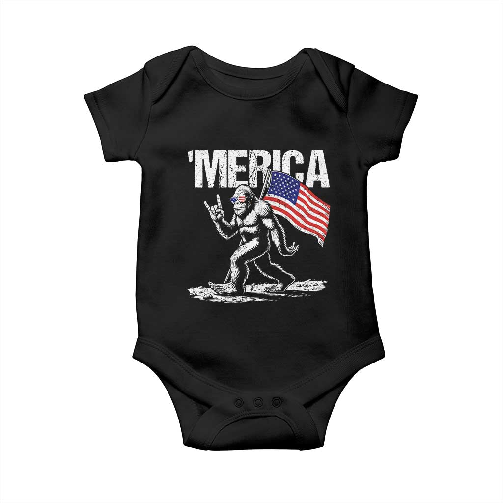 Funny 4th Of July Bigfoot Merica Baby Onesie Patriotic Sasquatch American US Flag TS11 Black Print Your Wear