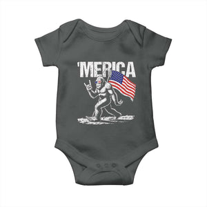 Funny 4th Of July Bigfoot Merica Baby Onesie Patriotic Sasquatch American US Flag TS11 Dark Heather Print Your Wear