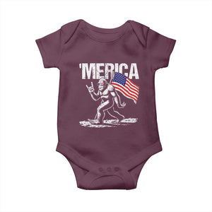 Funny 4th Of July Bigfoot Merica Baby Onesie Patriotic Sasquatch American US Flag TS11 Maroon Print Your Wear