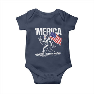 Funny 4th Of July Bigfoot Merica Baby Onesie Patriotic Sasquatch American US Flag TS11 Navy Print Your Wear