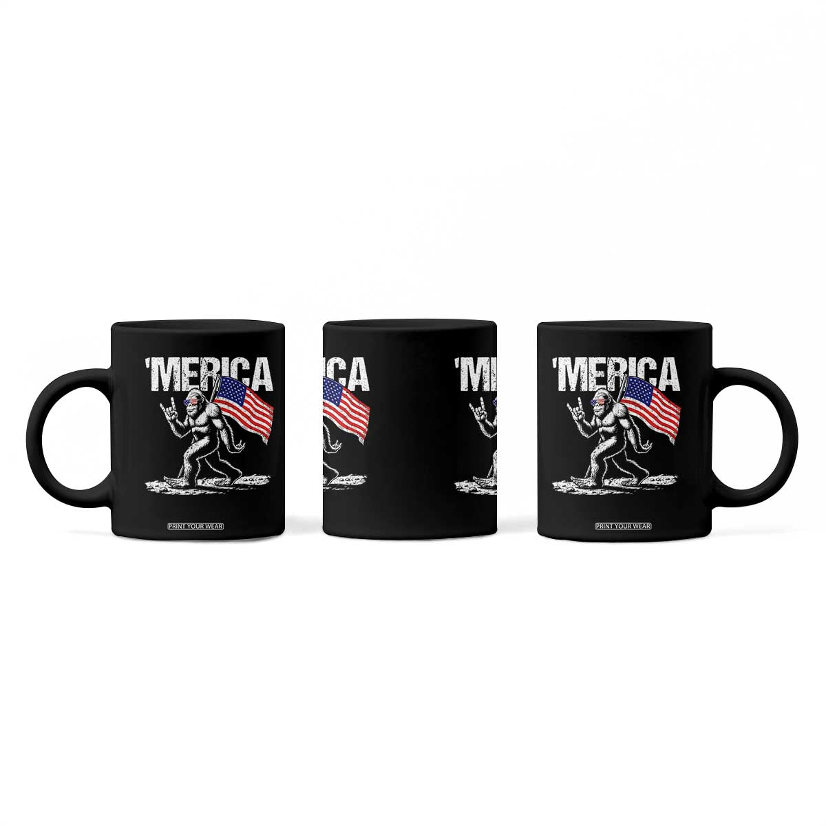 Funny 4th Of July Bigfoot Merica Coffee Mug Patriotic Sasquatch American US Flag TS11 Print Your Wear